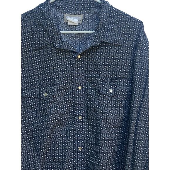 Wrangler Rancher Shirt Men’s XXL Pearl Snap Long Sleeve Western Shirt Navy Paisl - Picture 3 of 5